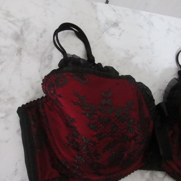 Cacique Bra 40DD Red Black Lace Bow Underwire Plus Size Back Closure - Picture 3 of 7